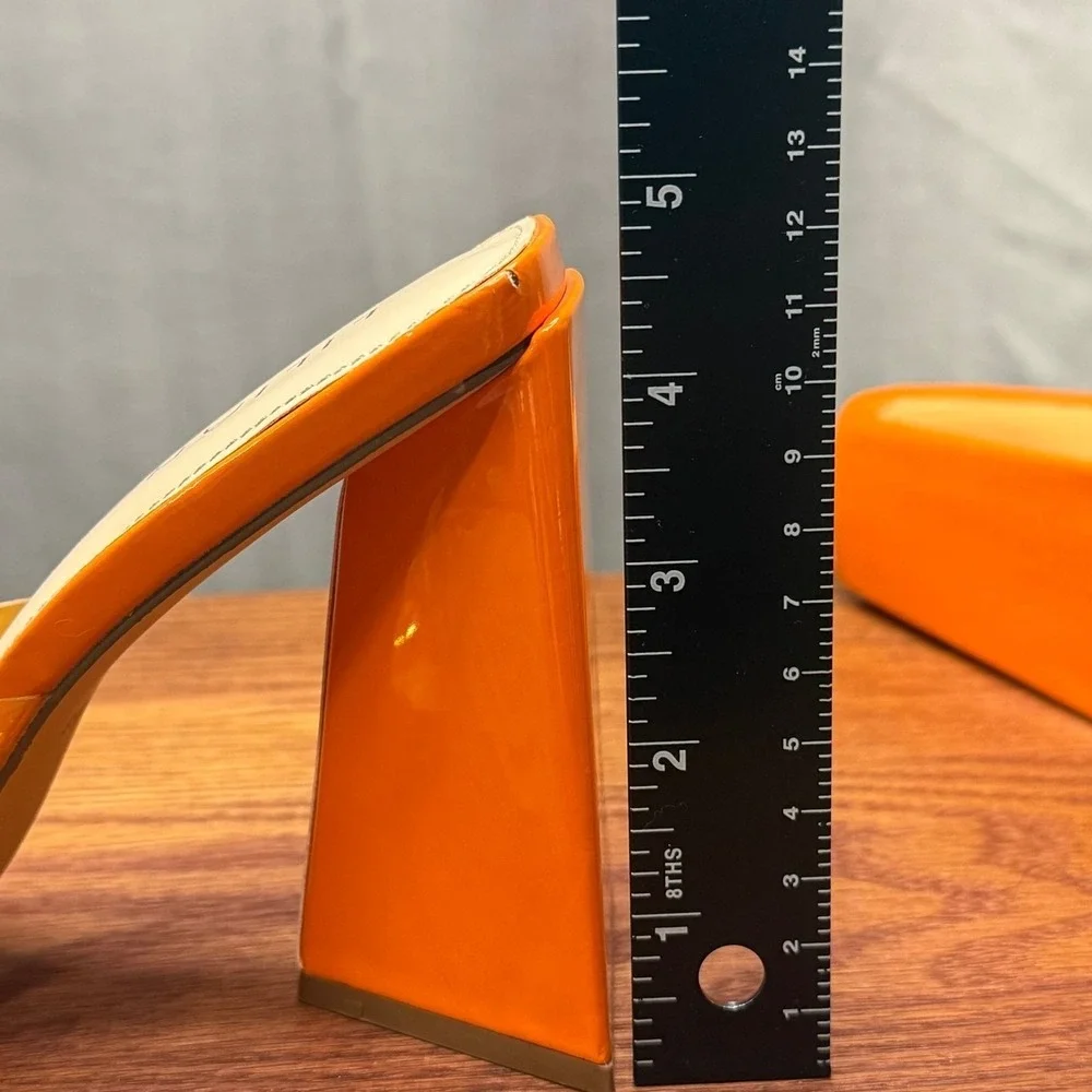 Lilliana orange see through pump sandal heel size 9 mules‎ triangle heel bold - Picture 4 of 6